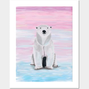 Polar bear in pink sky Posters and Art
